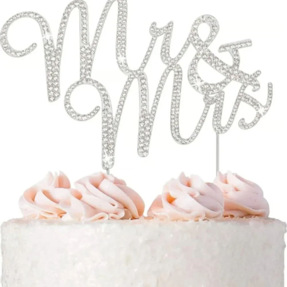 Silver Metal Rhinestone Mr and Mrs Wedding Cake Topper Decoration